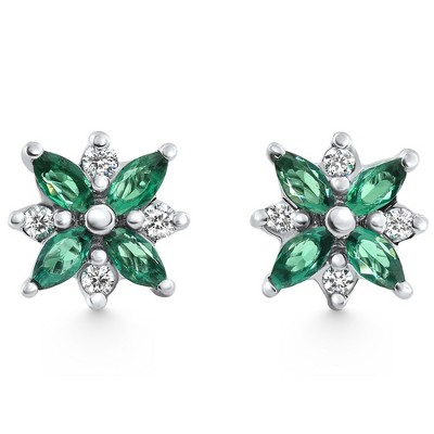 Pompeii3 .60Ct Petal Green Emerald Diamond Earrings 14k White Gold Lab Created Screw Back