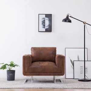 vidaXL Cube Armchair Brown Faux Suede Leather - 1 of 4