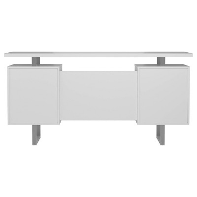 High Gloss White Executive Desk with Filing Cabinet