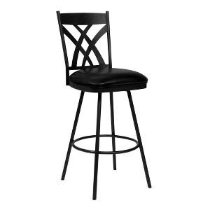 26" Dover Faux Leather Metal Counter Height Barstool Black - Armen Living: Swivel, Footrest, Square Seat - 1 of 4