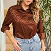 Leopard Stain Button Down Shirts for Women Roll Up Long Sleeve V Neck Casual Work Shirts - 4 of 4