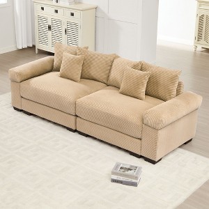 82.6" Oversized Cloud Modular Sectional Couch, Corduroy Fabric, Extra-Wide Armrests, Throw Pillows, Ergonomic Design - 1 of 4
