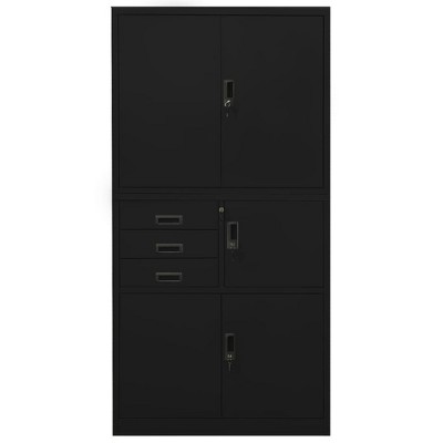 vidaXL Office Cabinet Black Steel Large Locks Office Cabinet