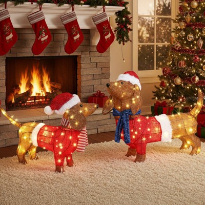 Karl Home 2Pcs Lighted Brown Dachshundschristmas Decoration