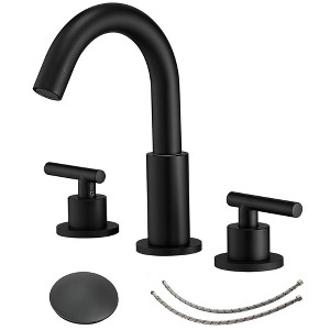 BWE 8 in. Widespread Double Handle Bathroom Faucet With Pop-up Drain Assembly in Matte Black - 1 of 4