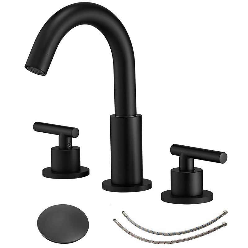 BWE 8 in. Widespread Double Handle Bathroom Faucet With Pop-up Drain Assembly in Matte Black, 1 of 7