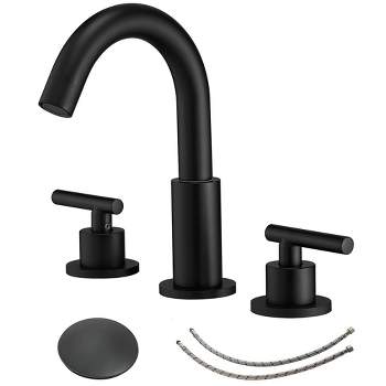 BWE 8 in. Widespread Double Handle Bathroom Faucet With Pop-up Drain Assembly in Matte Black
