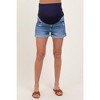 Pinkblush Navy Distressed Rolled Cuff Maternity Jean Shorts - 2 of 4