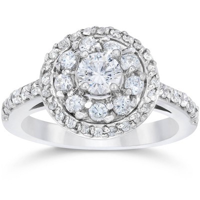 Pompeii3 1 5/8ct Double Halo Round Brilliant Cut Engagement Ring 14K White Gold