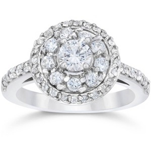 Pompeii3 1 5/8ct Double Halo Round Brilliant Cut Engagement Ring 14K White Gold - 1 of 4