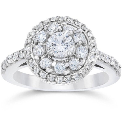 Pompeii3 1 1/2 ct Diamond Solitaire with Accents Round Engagement Ring 14K White Gold - Size 7.5