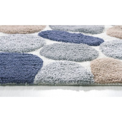 Pebble Pattern Blue and Gray Cotton Bath Rug Set