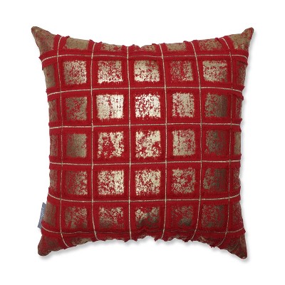 Grid Square Throw Pillow Red/Gold - Pillow Perfect