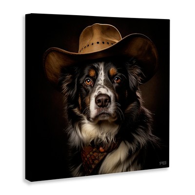 Large Brown and Black Canvas Art of Cowboy Dog