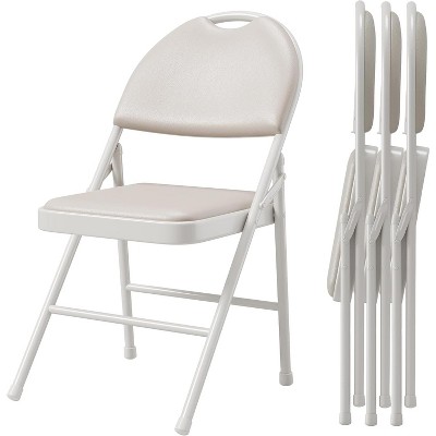 Padded Folding Chairs, PU Leather Upholstered, Soft Cushioned High Back, Metal Frame, Portable for Office, Party, Dining