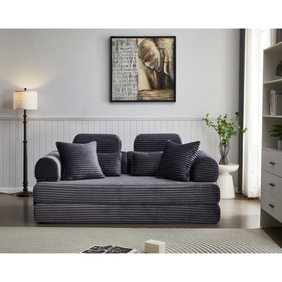 TiramisuBest Floor Couch, Convertible Floor Sofa Bed with Pillow, Chenille Fabric Compression Futon Couch Sleeper for Living & Bedroom, Gray