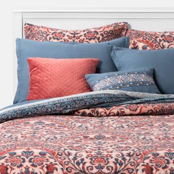 8pc Printed Paisley with Border Comforter Bedding Set Rose/Blue - Threshold™