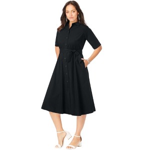 Jessica London Women's Plus Size Stretch Poplin Shirtdress - 1 of 2