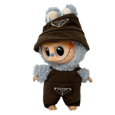 Fine Weave Brown Corduroy Designer Overalls for Labubu Dolls