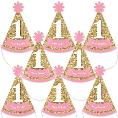 Big Dot of Happiness 1st Birthday Girl - Fun To Be One - Mini Cone First Birthday Party Hats - Small Little Party Hats - Set of 8