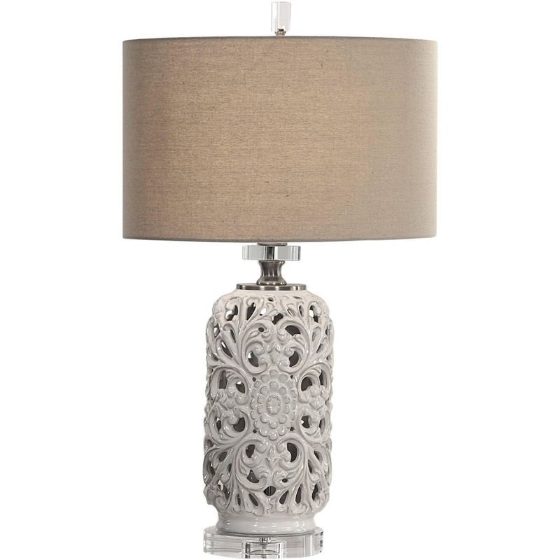 Uttermost Traditional Table Lamp 29 1/2" Tall Pierced Ceramic Gray Linen Fabric Drum Shade for Living Room Bedroom House Bedside, 2 of 4
