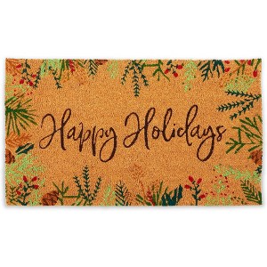 Okuna Outpost Happy Holidays Coco Coir Non Slip Christmas Doormat for Outdoor Entrance, Christmas Decor, 17 x 30 In - 1 of 4