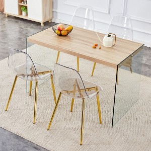 CAVINAS Dining Table Set for 4 Kitchen Table Wood Texture MDF Coffee Table Tempered Glass Legs with 4 Chairs - 1 of 4