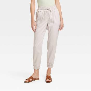 Women's High-Rise Linen Pleat Front Straight Pants - A New Day™ Tan 10 Long