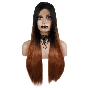 Unique Bargains Women Lace Front Heat Resistant Long Straight Hair Wigs with Wig Cap 26" 1PC - 1 of 4