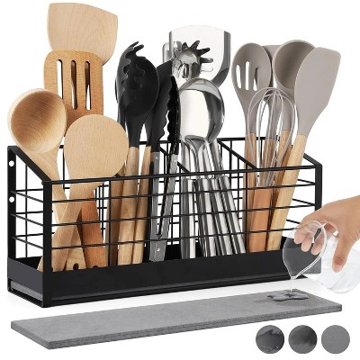 LunaLulinlk Extra Large Kitchen Utensil Holder, Wall Mounted Anti Rust Metal Holder for Kitchen Counter, Farmhouse Cooking Utensil Storage, Black