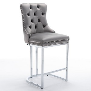 Lyngins Wingback Bar Stools Set of 2,Upholstered Tufted Counter Stools with Metal Base Legs,Velvet Counter Height Stools For Kitchen Island - 1 of 4