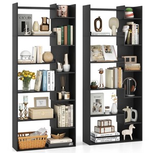 Costway 1/2 PCS 6-tier Bookshelf Tall Display Shelf with 11 Open Shelves 2 Anti-tipping Kits Black/Natural/White - 1 of 4