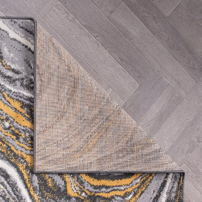 Yellow and Gray Abstract Swirl 5' x 7' Stain-Resistant Synthetic Rug