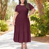 Anna-Kaci Women's Plus Size Casual Round Neck Flutter Short Sleeve Elastic Waist Smocked Maxi Dress - 2 of 4