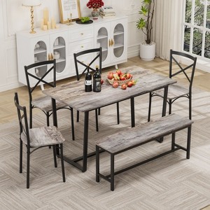 NicBex 4/6-Piece Industrial Style Dining Table Set & Backrest Chairs for Kitchen,Restaurant,Modern Dinette Set with Metal Frame Bench - 1 of 4