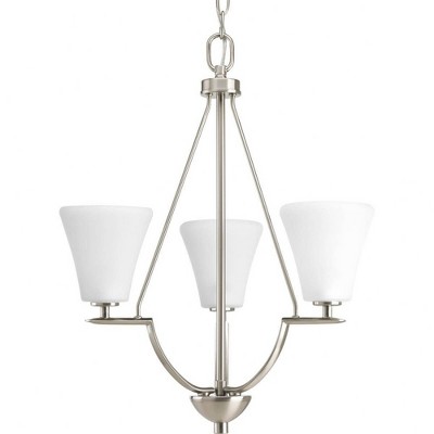 Progress Lighting Bravo 3-Light Chandelier, Brushed Nickel, White Etched Glass