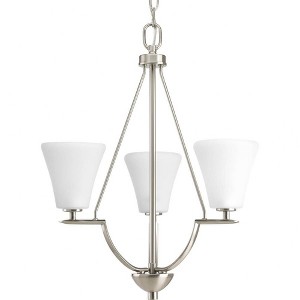 Progress Lighting Bravo 3-Light Chandelier, Brushed Nickel, White Etched Glass - 1 of 2