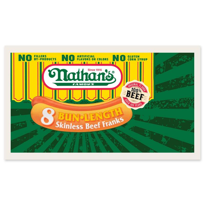 Nathan&#39;s Famous Bun Length Skinless Beef Franks - 12oz/8ct, 1 of 9