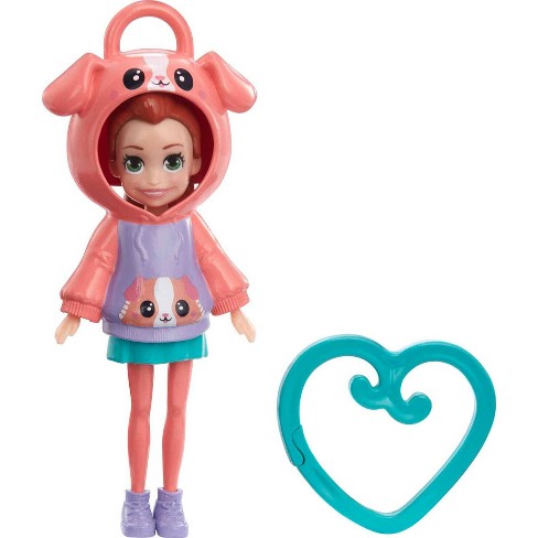 Polly Pocket Friend Clips Lila Doll with Puppy Hoodie and Teal Heart-Shaped  Clip