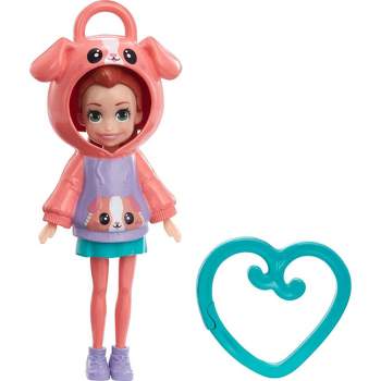 Polly Pocket Friend Clips Lila Doll with Puppy Hoodie and Teal Heart-Shaped Clip