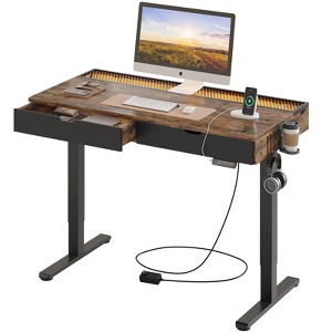 Bestier 47 x 24 Inch Electric Standing Desk with Double Drawers and LED Light for Home Office,  Height Adjustable Desk, Computer Desk - 1 of 2