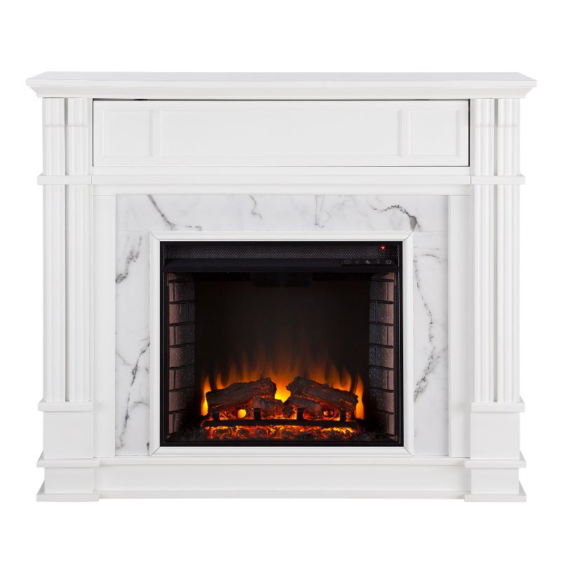 Highpoint Faux Cararra Marble Electric Media Fireplace White - Aiden Lane, 6 of 13