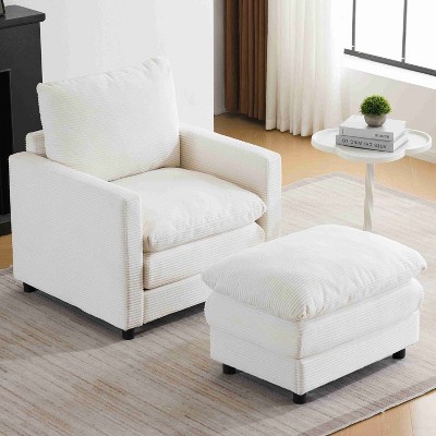 CAVINAS Linen Accent Chair with Tufted Back and Wood Legs,Mid-Century Upholstered Living Room Chairs,Reading Chairs for Living Room