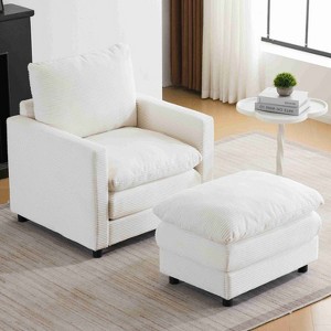 CAVINAS Linen Accent Chair with Tufted Back and Wood Legs,Mid-Century Upholstered Living Room Chairs,Reading Chairs for Living Room - 1 of 4