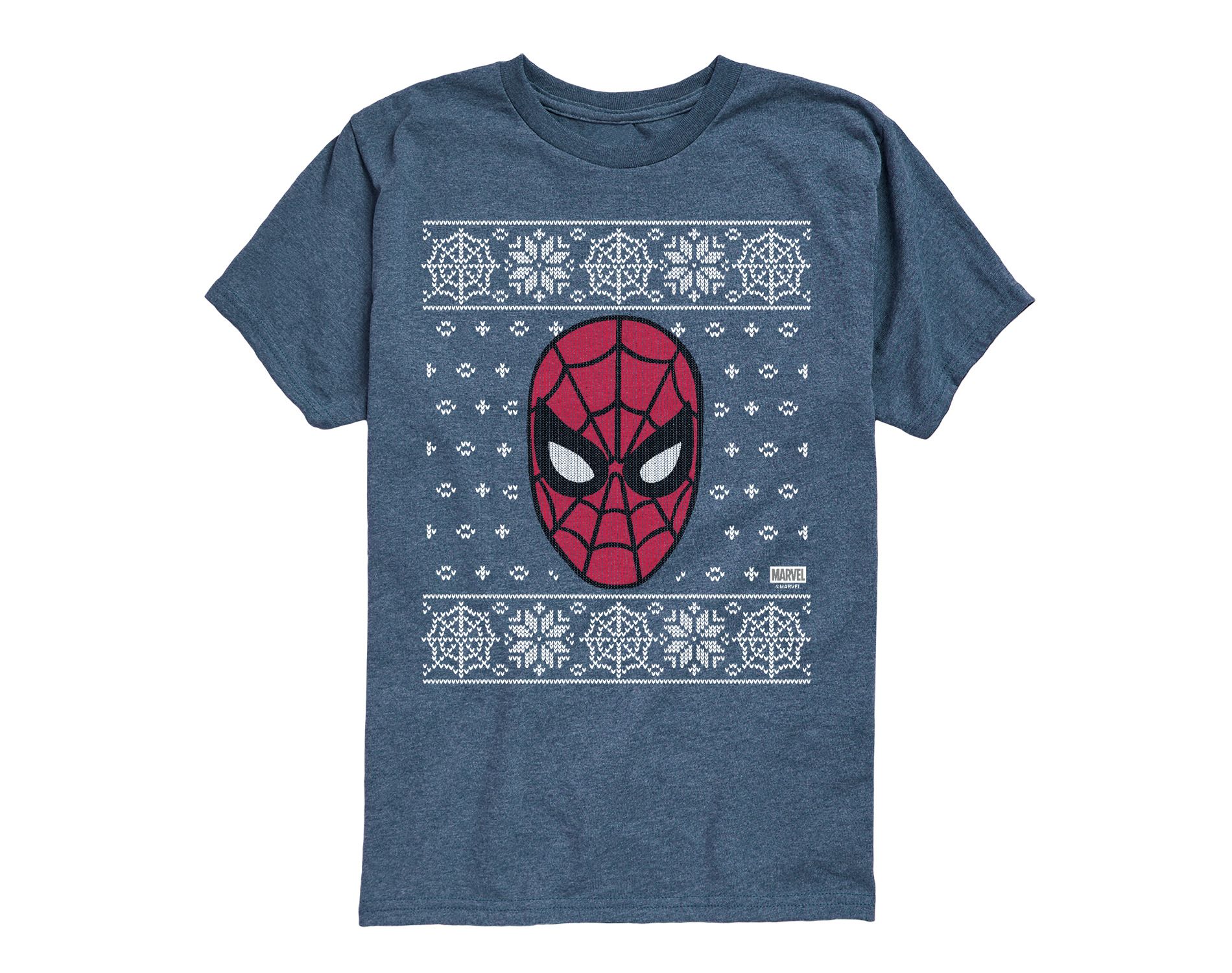 Boys' Marvel Spiderman Sweater Short Sleeve Graphic T-Shirt - Heather Blue - Small