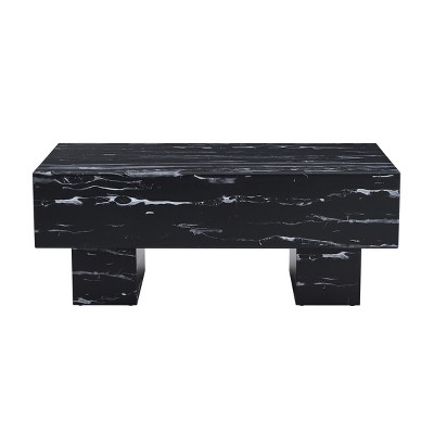 GlasFlength Coffee Tables Modern Patterned Rectangular Table Artistic Design For Living Room Spaces Apartments, Black, 43.3"*21.6"*17.2"
