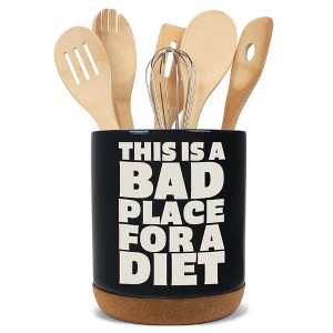 Elanze Designs Funny Diet Healthy Eating Comedic Ceramic Cork Bottom Black Large Capacity Utensil Holder Crock for Countertop Storage, Stylish & - 1 of 4