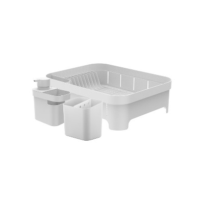 OU Kitchen Sink Organizer 3pc Set, Dish Drying Rack, Cutlery Drainer & Soap Dispenser Caddy with Sponge Holder, Countertop Dish Drainer & Strainer