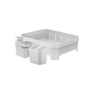 OU Kitchen Sink Organizer 3pc Set, Dish Drying Rack, Cutlery Drainer & Soap Dispenser Caddy with Sponge Holder, Countertop Dish Drainer & Strainer - 1 of 4