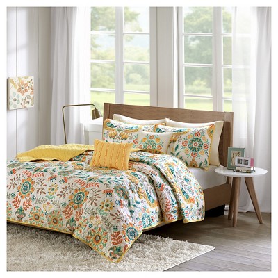 5pc Full/Queen Malik Reversible Medallion Quilt Set Off White/Blue - VCNY